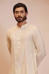 Buy_Shreyansh Designs_Ivory Cotton Silk Plain Naren Mandarin Collar Kurta Set _Online_at_Aza_Fashions