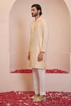 Shop_Shreyansh Designs_Ivory Cotton Silk Plain Naren Mandarin Collar Kurta Set _Online_at_Aza_Fashions