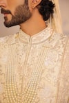 Shreyansh Designs_Ivory Dupion Silk Embroidery Thread Narottam Floral Sherwani Set _at_Aza_Fashions