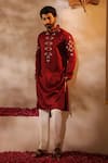 Buy_Shreyansh Designs_Maroon Padma Silk Embroidery Thread Abyuday Kurta Set _at_Aza_Fashions