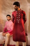 Shreyansh Designs_Maroon Padma Silk Embroidery Thread Abyuday Kurta Set _Online_at_Aza_Fashions