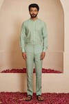 Buy_Shreyansh Designs_Blue Cotton Silk Solid Yuvaan Shirt Style Kurta With Pant _at_Aza_Fashions