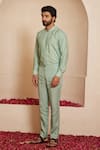 Buy_Shreyansh Designs_Blue Cotton Silk Solid Yuvaan Shirt Style Kurta With Pant _Online_at_Aza_Fashions