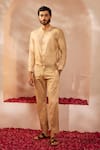 Buy_Shreyansh Designs_Gold Cotton Silk Solid Anvay Shirt Style Kurta With Pant _at_Aza_Fashions