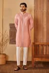 Buy_Shreyansh Designs_Pink Cotton Silk Embroidery Pearl Manan And Sequin Embellished Kurta & Pant _at_Aza_Fashions