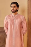 Shreyansh Designs_Pink Cotton Silk Embroidery Pearl Manan And Sequin Embellished Kurta & Pant _Online_at_Aza_Fashions