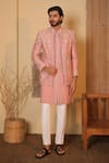 Buy_Shreyansh Designs_Pink Dupion Silk Embroidery Dabka Manohar Floral Jacket And Kurta Set _at_Aza_Fashions