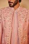 Shop_Shreyansh Designs_Pink Dupion Silk Embroidery Dabka Manohar Floral Jacket And Kurta Set _Online_at_Aza_Fashions