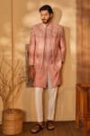 Shreyansh Designs_Pink Dupion Silk Embroidery Dabka Floral Jacket And Kurta Set _at_Aza_Fashions