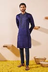 Buy_Shreyansh Designs_Blue Padma Silk Embroidery Nalki Gyanav Bloom Kurta With Pant _at_Aza_Fashions