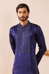 Shreyansh Designs_Blue Padma Silk Embroidery Nalki Gyanav Bloom Kurta With Pant _Online_at_Aza_Fashions