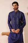 Shreyansh Designs_Blue Dupion Silk Embroidery Nalki Gaurish Geometric Bundi Kurta Set _at_Aza_Fashions