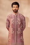 Shreyansh Designs_Purple Dupion Silk Embroidery Thread Shobhit Gardenia Bundi Kurta Set _Online_at_Aza_Fashions