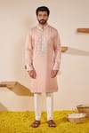 Buy_Shreyansh Designs_Pink Padma Silk Embroidery Mirror Dev Bloom Kurta With Pant _at_Aza_Fashions