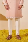 Shreyansh Designs_Pink Padma Silk Embroidery Mirror Dev Bloom Kurta With Pant _Online_at_Aza_Fashions