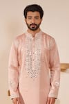 Buy_Shreyansh Designs_Pink Padma Silk Embroidery Mirror Dev Bloom Kurta With Pant _Online_at_Aza_Fashions