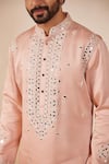 Shreyansh Designs_Pink Padma Silk Embroidery Mirror Dev Bloom Kurta With Pant _at_Aza_Fashions