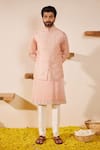 Shreyansh Designs_Pink Dupion Silk Embroidery Mirror Devansh Garden Bloom Bundi Kurta Set _Online_at_Aza_Fashions