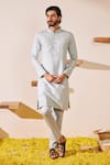 Buy_Shreyansh Designs_Blue Cotton Silk Embroidery Thread Ambar Clover Motif Kurta With Pant _at_Aza_Fashions