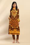 Buy_Aarke Ritu Kumar_Brown Poly Satin Printed Botanic Round Maple Straight Kurta Set _at_Aza_Fashions