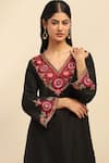 Shop_Aarke Ritu Kumar_Black Viscose Poly Dupion Embellished Floral V Neck Kurta Set _Online_at_Aza_Fashions