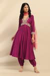 Buy_Aarke Ritu Kumar_Purple Viscose Poly Dupion Embellished V Neck Tanishqa Anarkali Set _at_Aza_Fashions