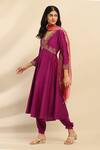 Aarke Ritu Kumar_Purple Viscose Poly Dupion Embellished V Neck Tanishqa Anarkali Set _Online_at_Aza_Fashions