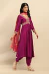 Buy_Aarke Ritu Kumar_Purple Viscose Poly Dupion Embellished V Neck Tanishqa Anarkali Set _Online_at_Aza_Fashions