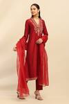 Buy_Aarke Ritu Kumar_Red Viscosel Poly Dupion Embellished V Neck Scarlette Kurta Set _Online_at_Aza_Fashions