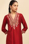 Shop_Aarke Ritu Kumar_Red Viscosel Poly Dupion Embellished V Neck Scarlette Kurta Set _Online_at_Aza_Fashions