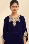 Shop_Aarke Ritu Kumar_Blue Poly Velvet Embroidered Floral Round Roobab Kaftan _Online_at_Aza_Fashions