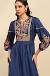 Shop_Aarke Ritu Kumar_Blue Viscose Poly Dupion Embroidered Botanical Notched Round Mizuki Dress _Online_at_Aza_Fashions