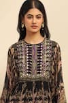 Shop_Aarke Ritu Kumar_Black Poly Chiffon Print Tribal Round Neck Tanishqa Kurta With Sharara Pant _Online_at_Aza_Fashions