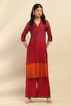 Buy_Aarke Ritu Kumar_Pink Yarn-dyed Viscose Poly Silk Self Design Camellia Kurta With Palazzo Pant _at_Aza_Fashions