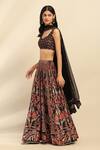 Ritu Kumar, Ri.Ritu Kumar, aarke Ritu Kumar_Black Poly Dupion Print Floral Sweetheart Neck Lehenga Set _Online_at_Aza_Fashions
