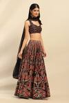 Buy_Ritu Kumar, Ri.Ritu Kumar, aarke Ritu Kumar_Black Poly Dupion Print Floral Sweetheart Neck Lehenga Set _Online_at_Aza_Fashions