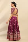 Shop_Aarke Ritu Kumar_Purple Poly Dupion Print Tribal Bud Bloom V Neck Tanishqa Lehenga Set _at_Aza_Fashions