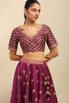 Buy_Aarke Ritu Kumar_Purple Poly Dupion Print Tribal Bud Bloom V Neck Tanishqa Lehenga Set _Online_at_Aza_Fashions