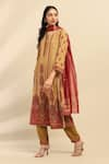 Buy_Aarke Ritu Kumar_Yellow Cotton Lurex Print Ethnic Motif Round Neck Shangrila Kurta Pant Set _Online_at_Aza_Fashions