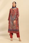 Buy_Aarke Ritu Kumar_Red Cotton Lurex Print Damask Bloom Round Neck Molly Kurta Pant Set _at_Aza_Fashions