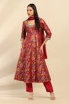 Buy_Aarke Ritu Kumar_Red Poly Brocade Woven Gullista Sweetheart Neck Yasmine Anarkali Set _at_Aza_Fashions