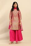 Buy_Aarke Ritu Kumar_Pink Poly Brocade Woven Ambrosia Split V Neck Yasmine Kurta Sharara Set _at_Aza_Fashions