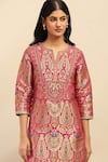 Buy_Aarke Ritu Kumar_Pink Poly Brocade Woven Ambrosia Split V Neck Yasmine Kurta Sharara Set 