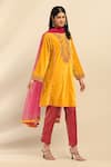 Buy_Aarke Ritu Kumar_Yellow Poly Velvet Embroidery Floret Round Neck Rania Kurta Pant Set _Online_at_Aza_Fashions