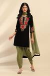 Buy_Aarke Ritu Kumar_Black Poly Velvet Embroidery Mughal Flora Round Rania Kurta And Salwar Pant Set _at_Aza_Fashions