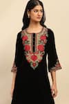 Buy_Aarke Ritu Kumar_Black Poly Velvet Embroidery Mughal Flora Round Rania Kurta And Salwar Pant Set 