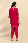 Shop_Aarke Ritu Kumar_Pink Poly Velvet Embroidery Mughal Bloom Round Rania Kurta And Salwar Pant Set _at_Aza_Fashions