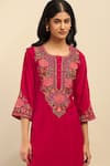 Buy_Aarke Ritu Kumar_Pink Poly Velvet Embroidery Mughal Bloom Round Rania Kurta And Salwar Pant Set 