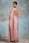 Shop_Dressfolk_Pink Handloom Cotton Beads Chanderi Striped Saree With Running Blouse_at_Aza_Fashions