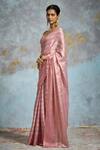Dressfolk_Pink Handloom Cotton Beads Chanderi Striped Saree With Running Blouse_Online_at_Aza_Fashions